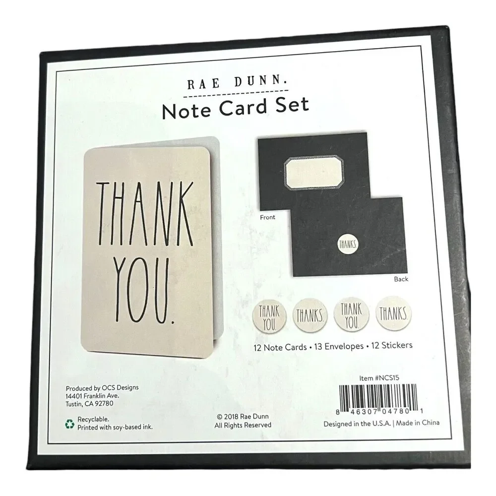 Rae Dunn THANK YOU Note Cards w Stickers & Envelopes 2 Sets Total 24 cards NEW